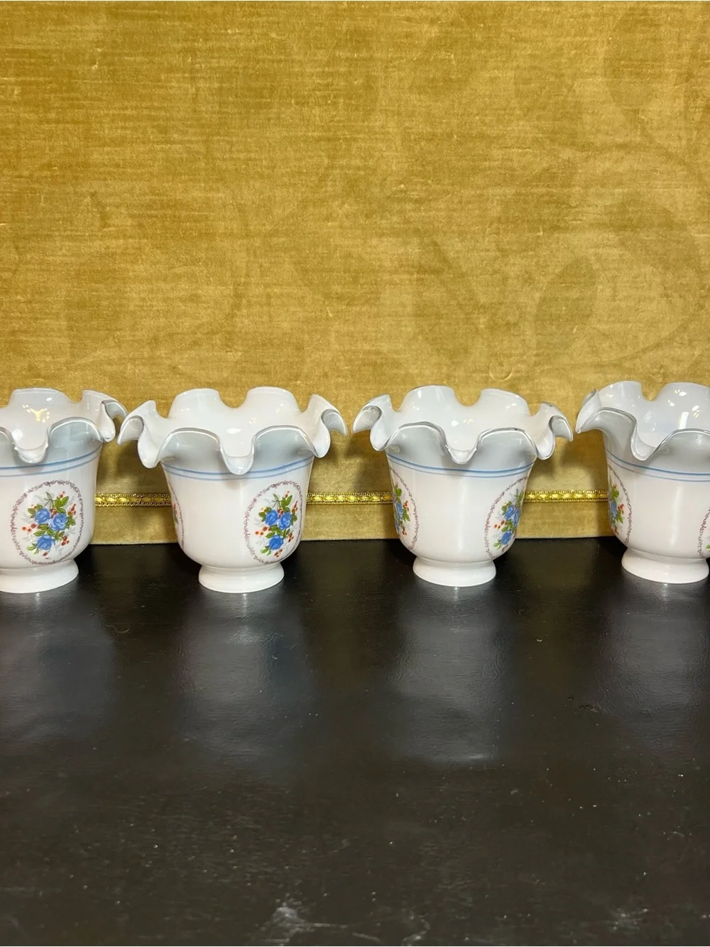 Colonial Blue Floral Roses Milk Glass Shade Ceiling Fan Chandelier Sconce Ruffle